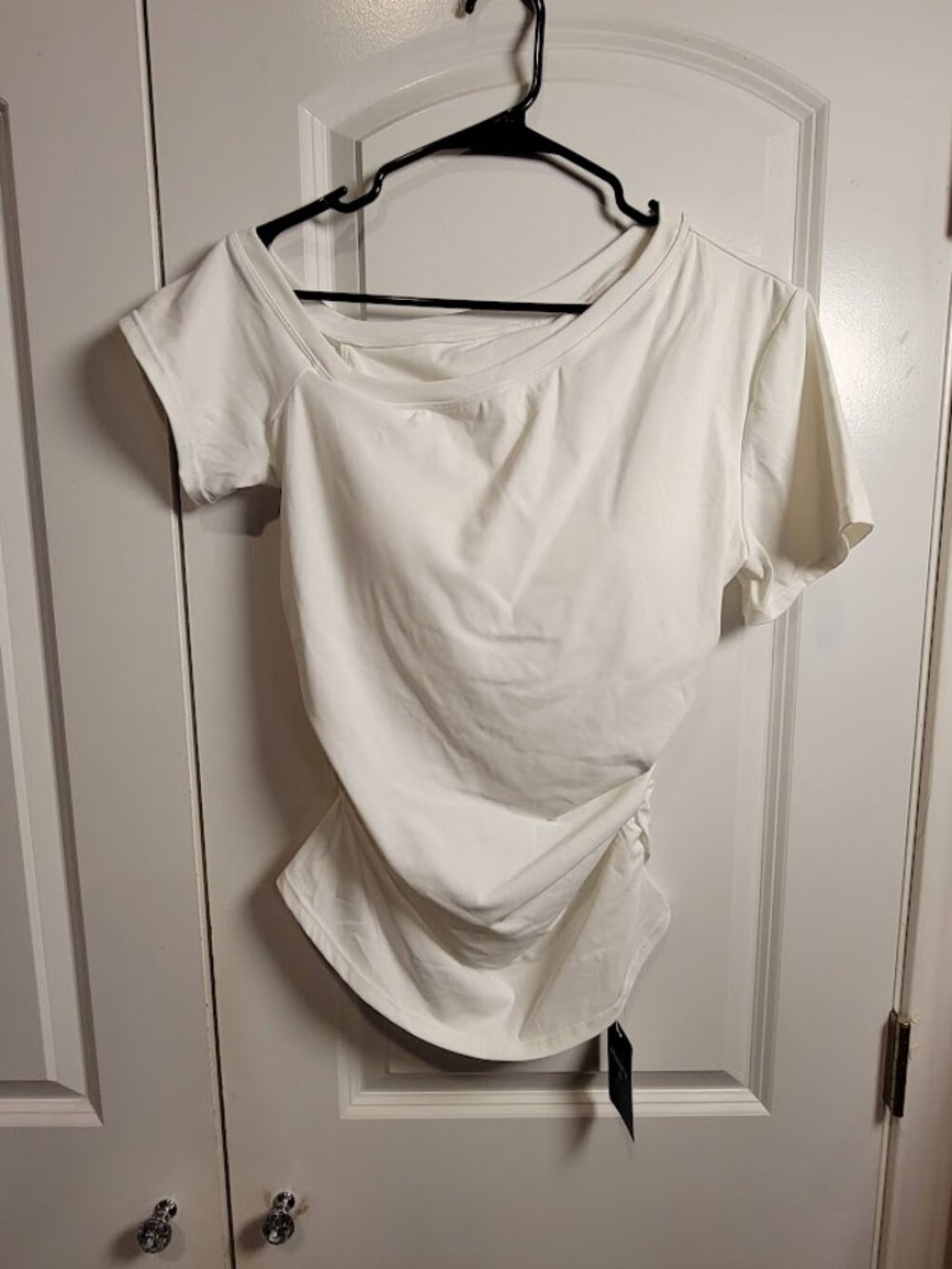 Halara SoftlyZero Airy White Off Shoulder Ruched Top NWT